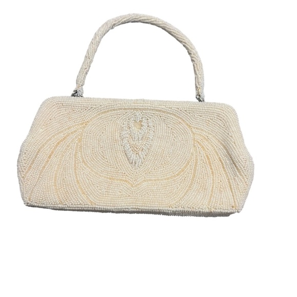 Richere Bag by Walborg Handbags - 1950s Vintage White Glass Beaded Richere Bag‎ by Walborg Made in Japan